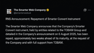 Bitcoin Treasury Firm Smarter Web Sells 177 BTC in Early Debt Repayment Move