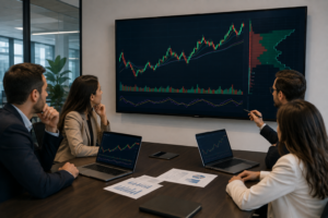 Investors checking trading chart in a meeting room