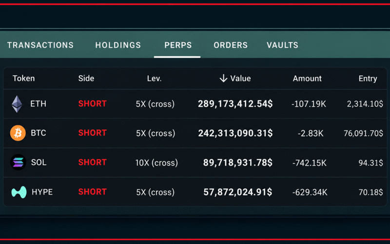 Linked Hyperliquid Giants Take Aim at Bitcoin, Ether With $1.58B in Crypto Shorts – Bitcoin News